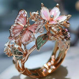 Gold Plated Butterfly Flower Crystal Ring for Women - Elegant Aesthetic Jewelry