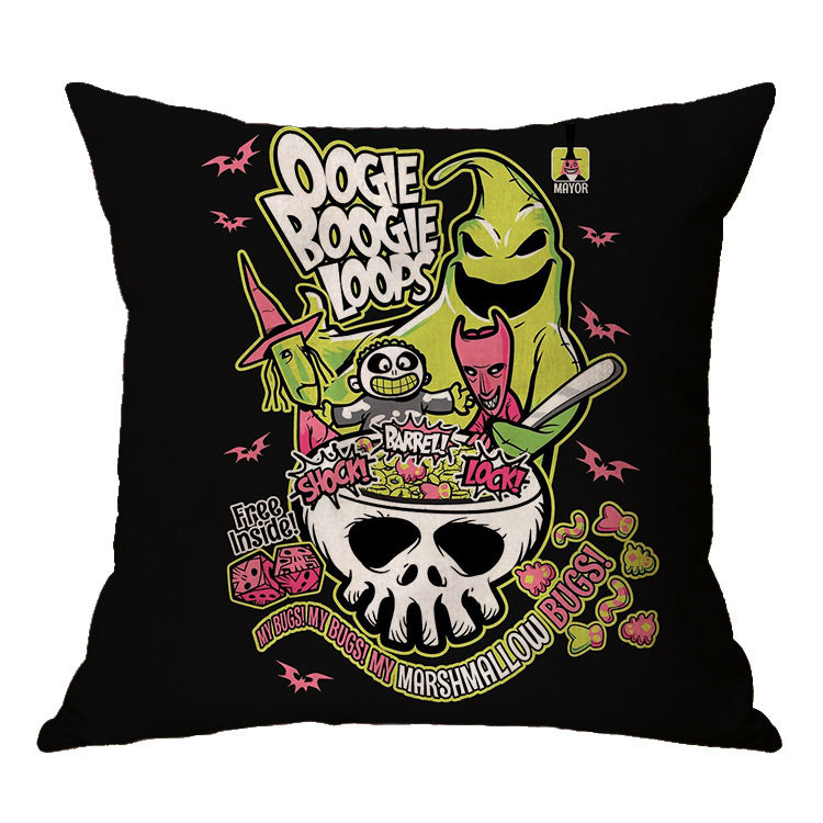 Linen Skull Halloween Pillow Cover