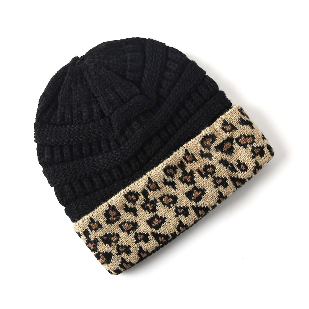 Beanie Women's Warm Leopard Print Knitted Hat Winter