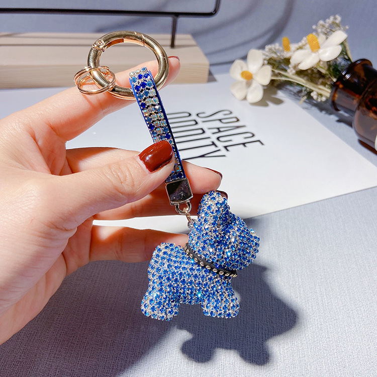 Diamond Claw Chain French Fighting Dog Keychain - Rhinestone Elegance - Women