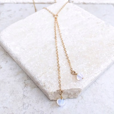 White pointed crystal double chain necklace