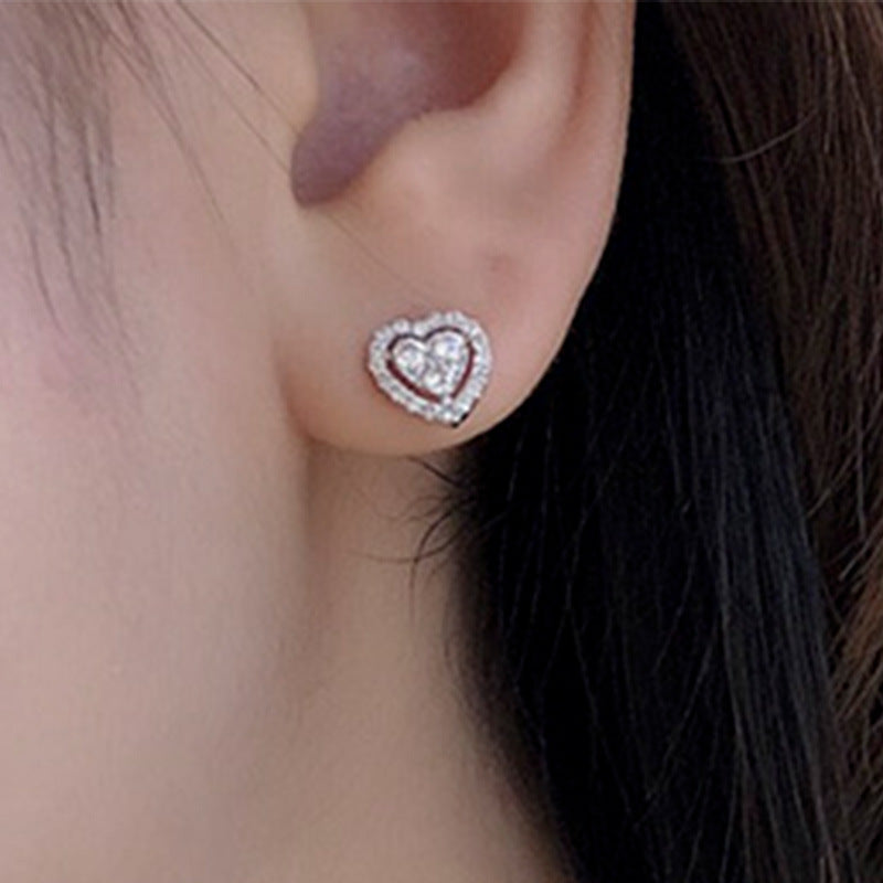 Rhinestone Love Stud Earrings: Elegant Heart-shaped Fashion