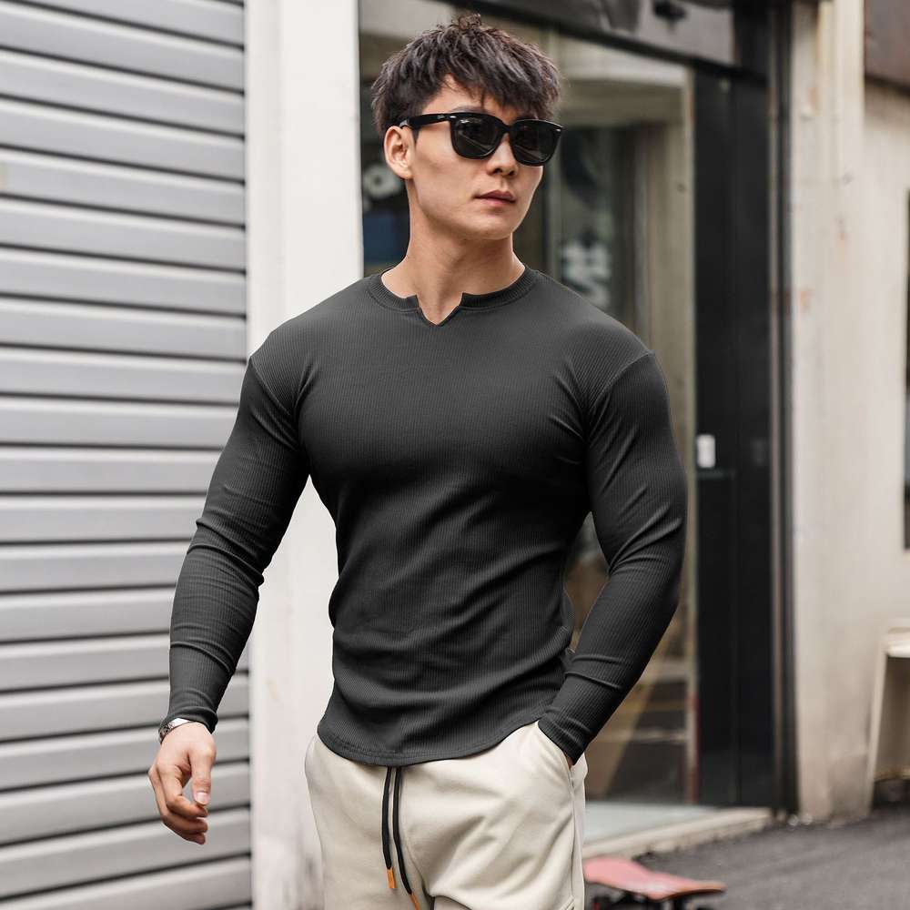 Autumn Men's Long-sleeved V-neck T-shirt - Minihomy