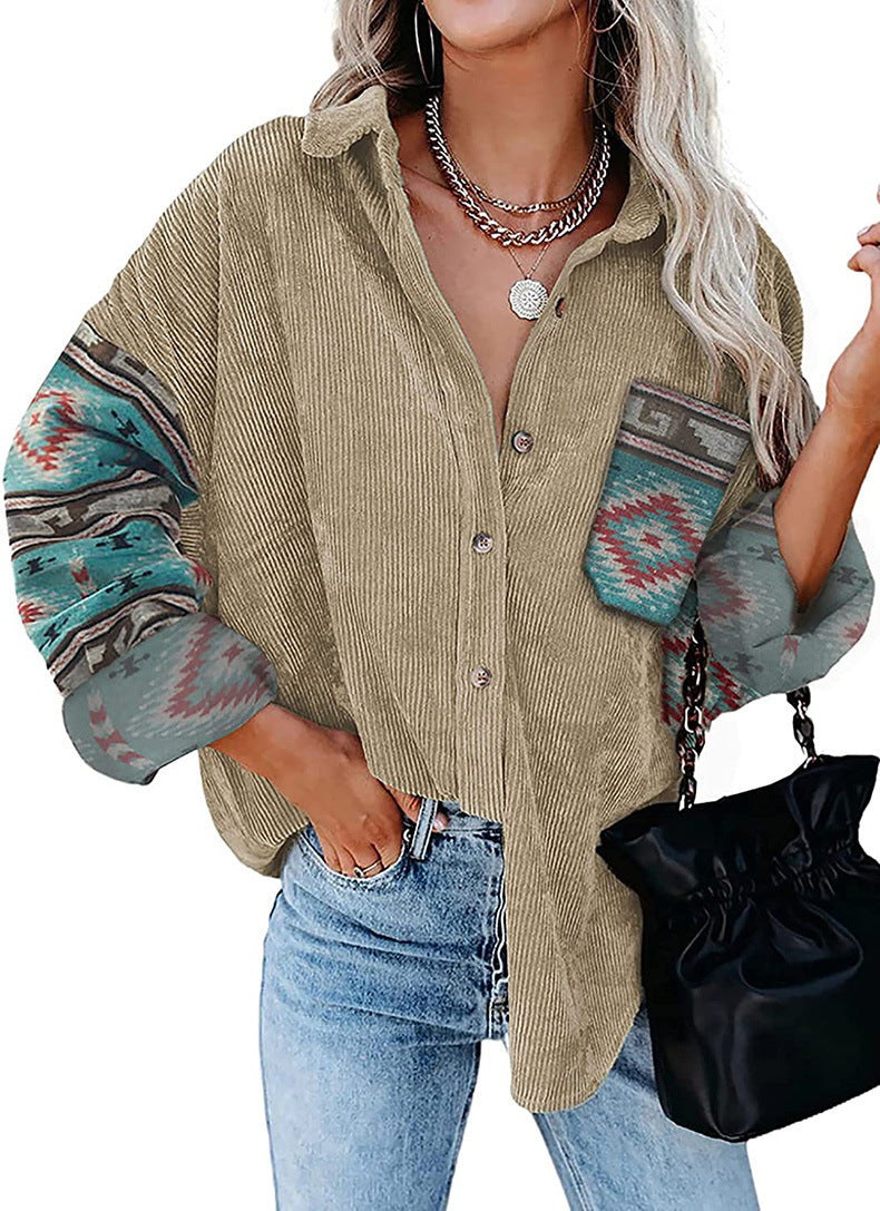 Women's Coat Lapel Loose Print Shirt