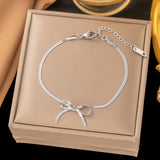 Gold Snake Chain Necklace with Bowknot Charm - Elegant Choker Jewelry for Women