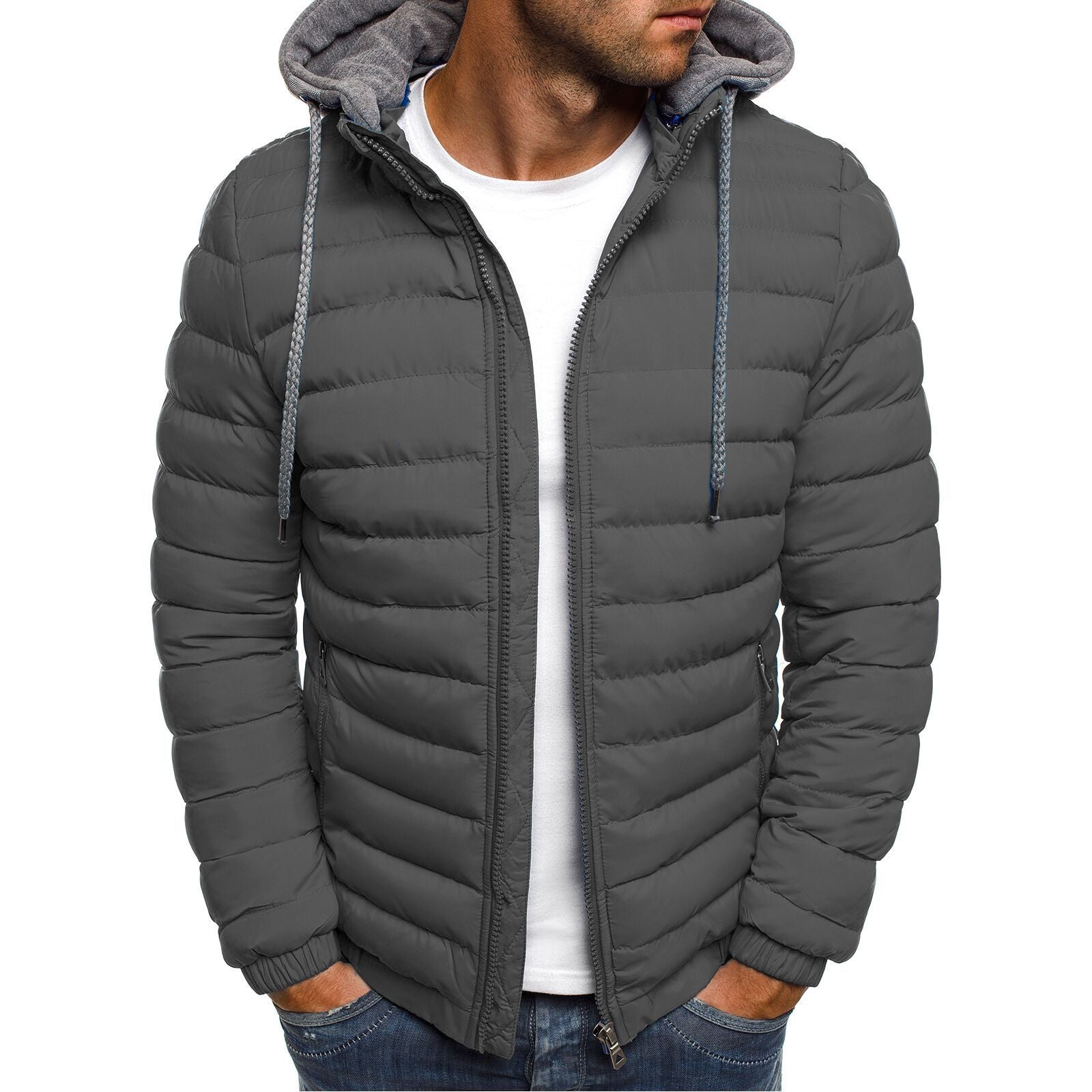 Autumn Winter Men Cotton Jacket Hooded Thickened Down Jacket - Minihomy