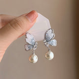 Gradient Butterfly Pearl Earrings With Rhinestones Luxury Personalized Earrings For Women Jewelry