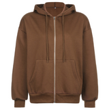 Brown Aesthetic Hoodies Women Zip Up Sweatshirt Hooded