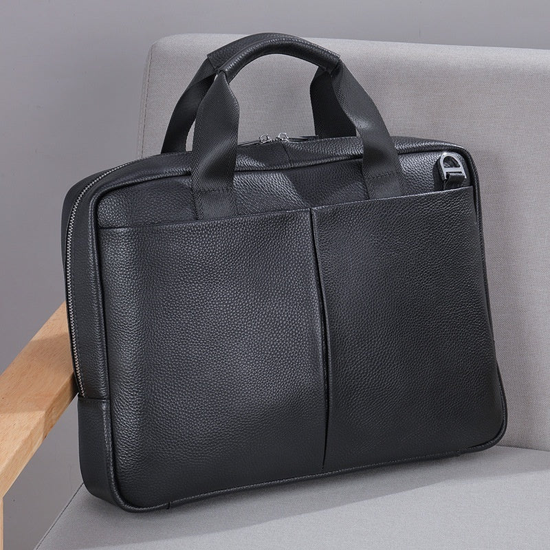 Large Leather Briefcase for Men - Horizontal Cowhide Computer Bag