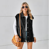 Denim Vest With Big Pockets Sleeveless Outwear Vest Women's Clothing