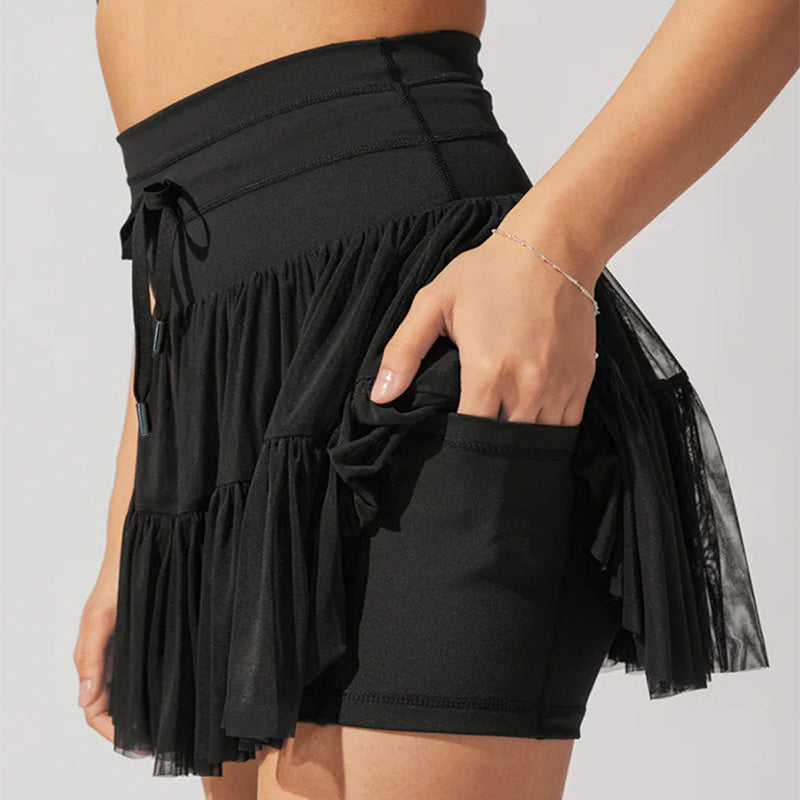 High Waist Dress Lace-up Sports Skirt With Anti-exposure Safety Pants Summer Fashion Pleated Skirt Womens Clothing