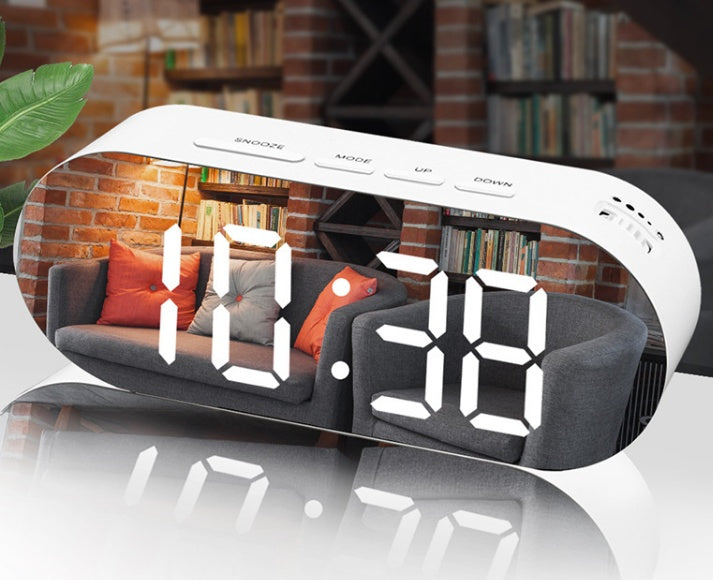 Creative LED clock thermometer Plug-in double u makeup mirror alarm clock clock gift Led mirror clock - Minihomy