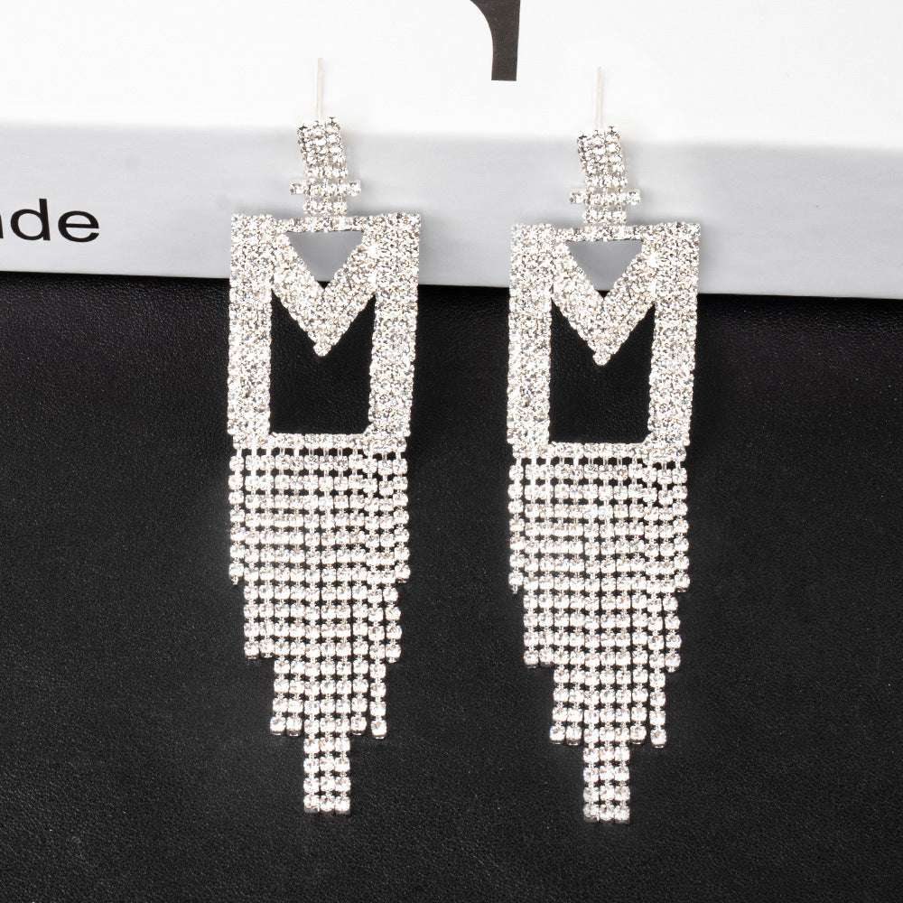 925 Silver Needle Ornaments Rhinestone Letter B Earrings Banquet Tassel Ear - Minihomy