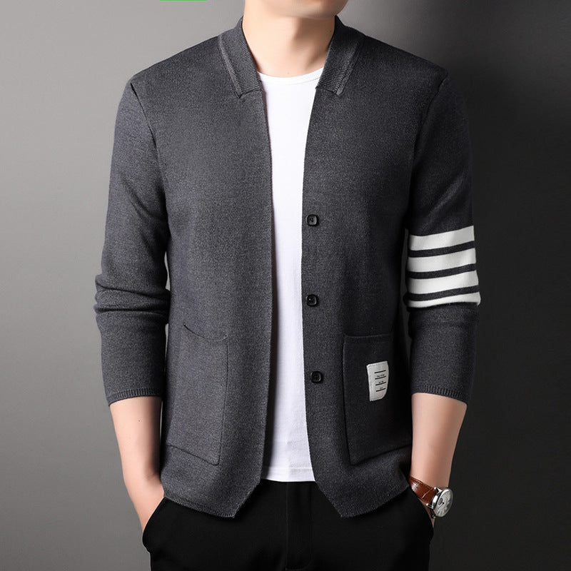 Men's Long-sleeved V-neck Slim-fit Cardigan Spring And Autumn Casual Jacket