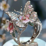 Gold Plated Butterfly Flower Crystal Ring for Women - Elegant Aesthetic Jewelry