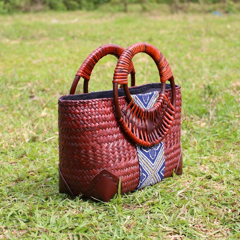 Vintage handmade straw handbag