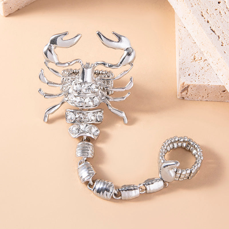 Big Scorpion Ring Gold Silver Crystal Scorpion Tail Elastic Double Finger Rings - Minihomy