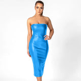 Pure Color PU Leather Temperament Slim Tube Top With Rear Slit