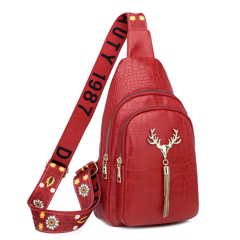 Deer Tassel Design Crossbody Bag Letter Embroidery Chest Bags For Women