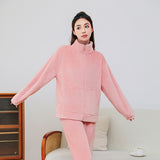 Winter Pajamas Sets Homewear With Pockets Design Thickened Coral Velvet Stand Collar Warm Pajamas