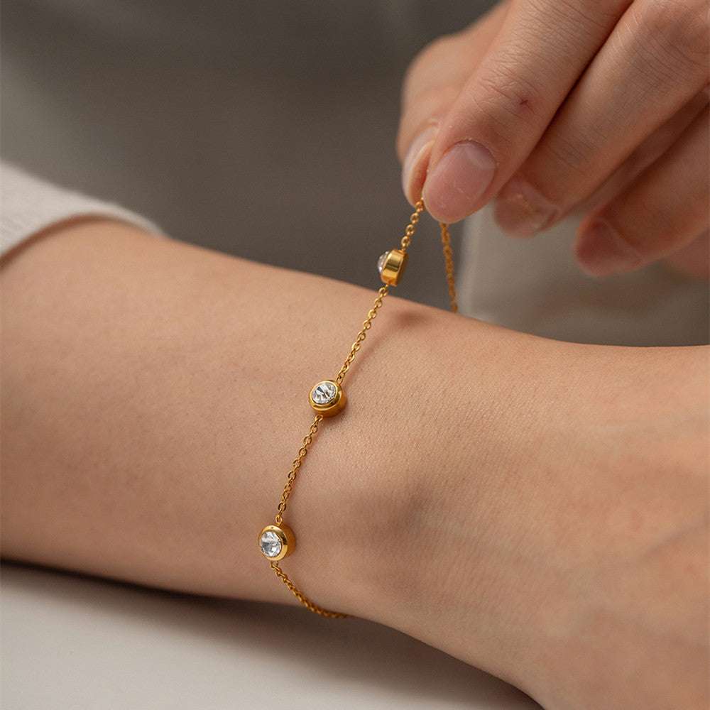 Fashion 18K Gold Plated Round Zircon Stainless Steel Bracelet - Minihomy