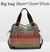 KVKY Brand Fashion Canvas Bag Brand Women Handbag Classic Patchwork Casual Female Shoulder Bags Striped Rainbow Purse Pouch - Minihomy