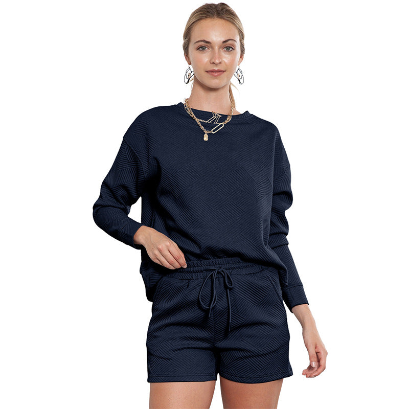 Loose Long Sleeve Shorts Two-piece Set Autumn New Stylish Simple And Versatile - Minihomy