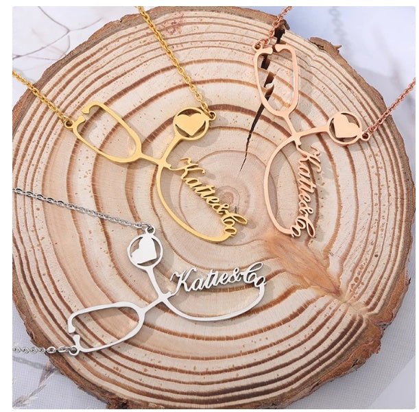 Customized Stainless Steel Stethoscope Name Necklace for Women Jewelry Gift