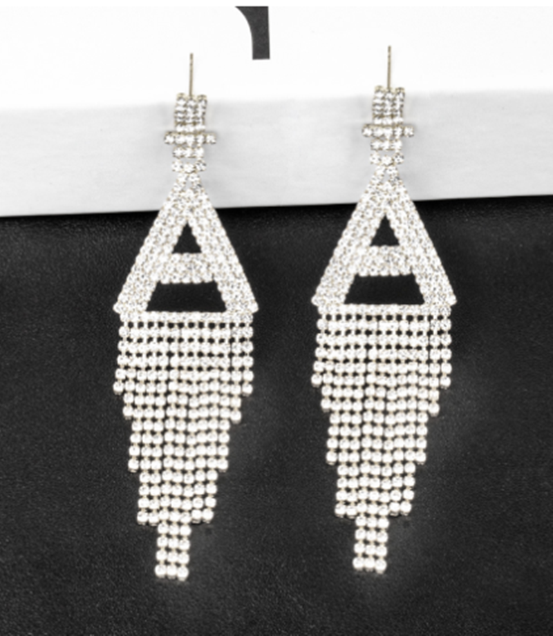 925 Silver Needle Ornaments Rhinestone Letter B Earrings Banquet Tassel Ear