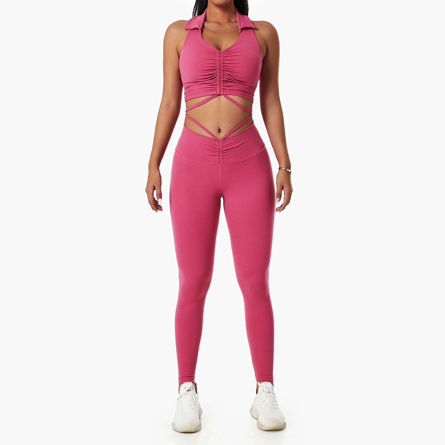 Women's Gym Drawstring Lapel Sports Fitness Clothes