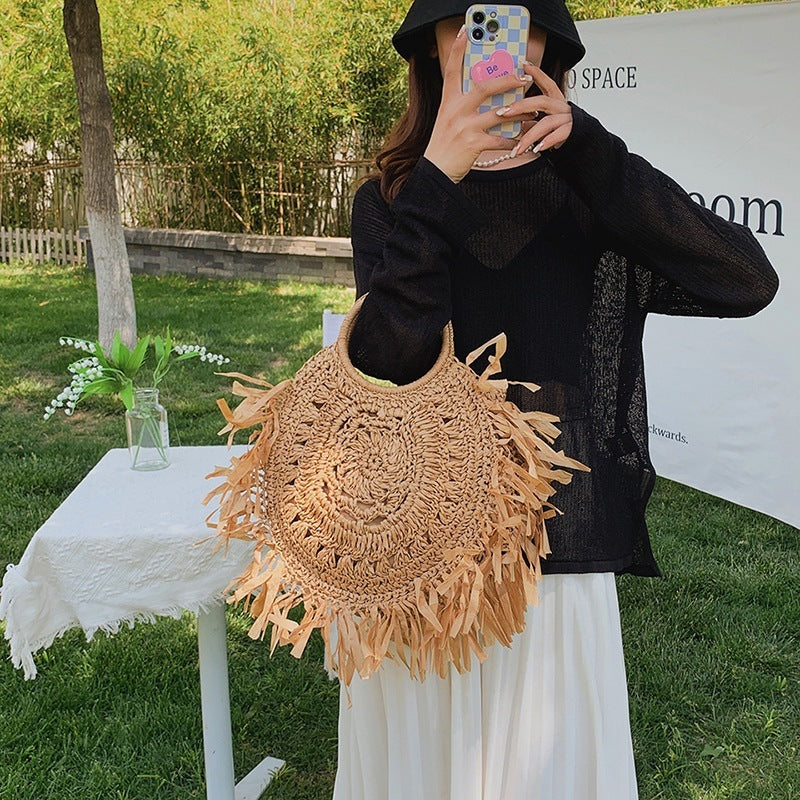 Hollow Straw Tassel Handbag - Minihomy