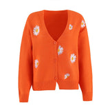 Women's Single Breasted Sweater Chrysanthemum Embroidered Cardigans Coat Clothes