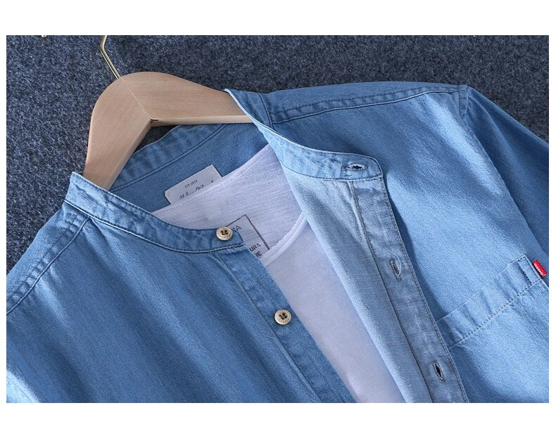 Denim Men's Short-sleeved Thin Summer Loose Casual Trend Half-sleeved Shirt - Minihomy