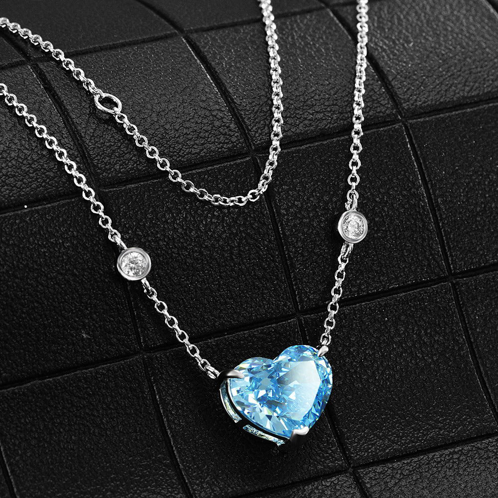Ocean Blue Heart-shaped Zircon S925 Sterling Silver Necklace