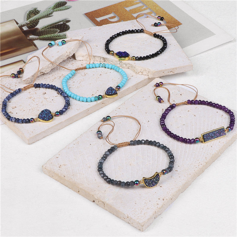 Natural Stone Woven Bracelet Mixed Shape Beads Quartz Adjustable Rope For Men Women Charm Fashion