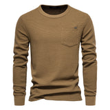 Men's Round Neck Pocket Waffle Long Sleeve Top