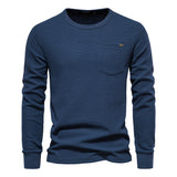 Men's Round Neck Pocket Waffle Long Sleeve Top