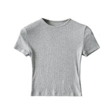 Basic Style Slim-fit Solid Color Round Neck Bottoming Shirt Workout Top