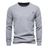 Men's Round Neck Pocket Waffle Long Sleeve Top