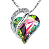 Sterling Silver Geometric Heart Shape Colorful Crystal Pendant Necklace