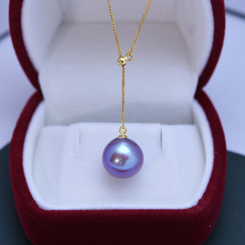 Freshwater Pearl 12 To 13mm Demon Purple Perfect Circle Strong Light Fine Flaw Pendant