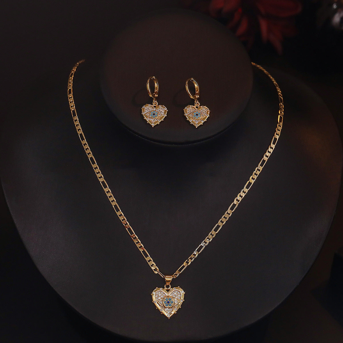 Stylish Heart-shaped Zircon Pendant Necklace and Earrings Set - Fashion Jewelry