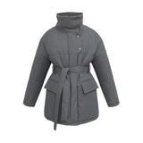 Stand-up Collar Cotton-padded Coat Irregular Mid-length