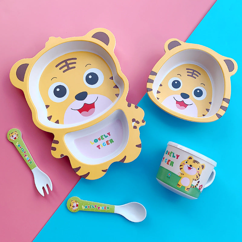 Bamboo Fiber Children's Tableware Set Cartoon Solid Food Bowl - Minihomy