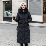 Women's Cotton-padded Clothes Over The Knee Large Fur Collar Quilted Jacket