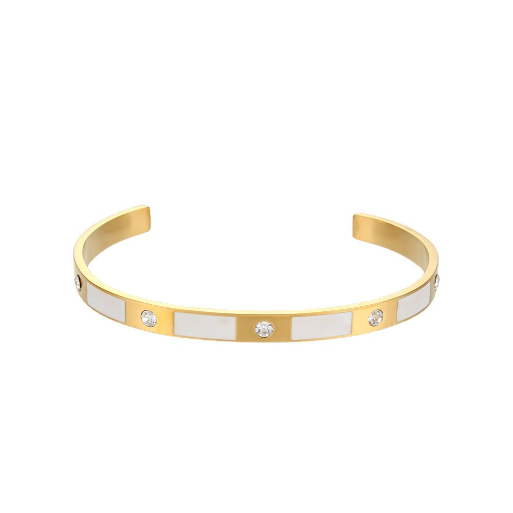 Rectangle Zircon Opening Bracelet - Simple Stainless Steel