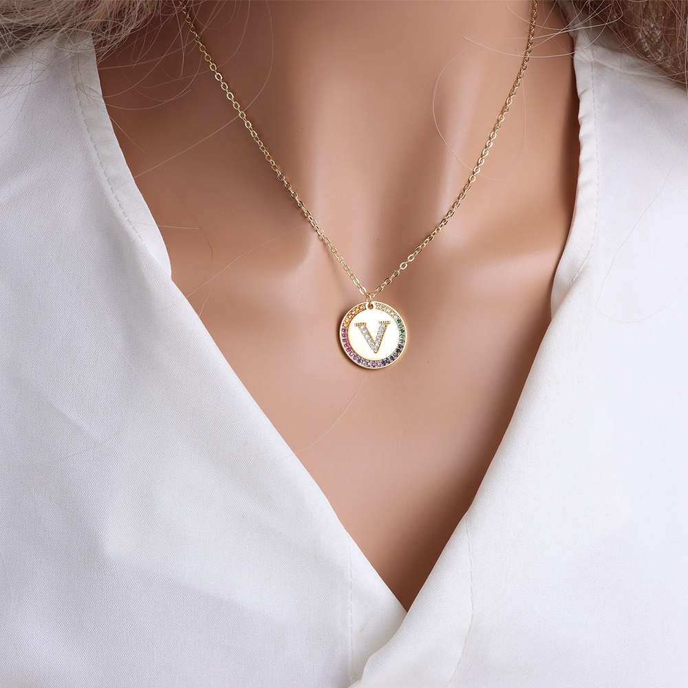 Gold English Letter Round Necklace: Add a Splash of Color to Your Style! - Minihomy