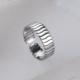 S925 Sterling Silver Wave Pattern Wide Version Marcasite Ring