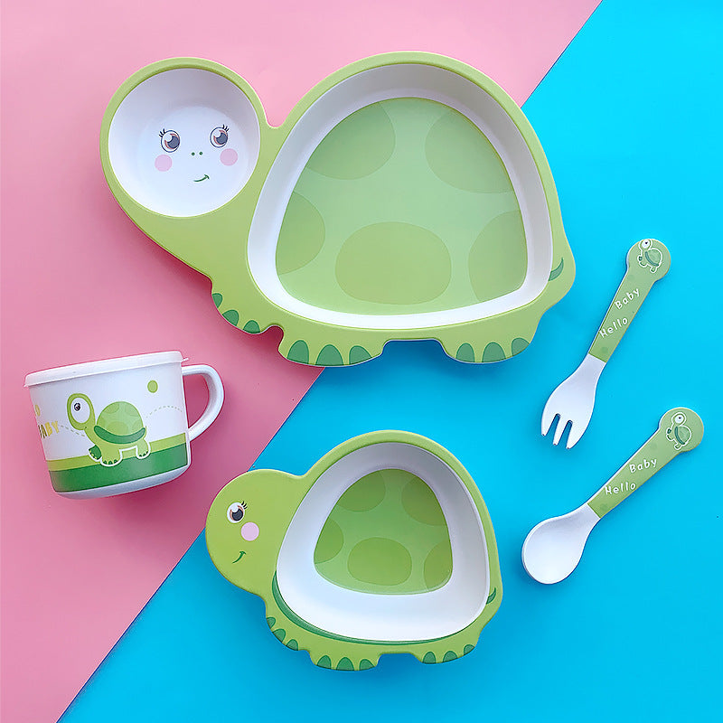 Bamboo Fiber Children's Tableware Set Cartoon Solid Food Bowl