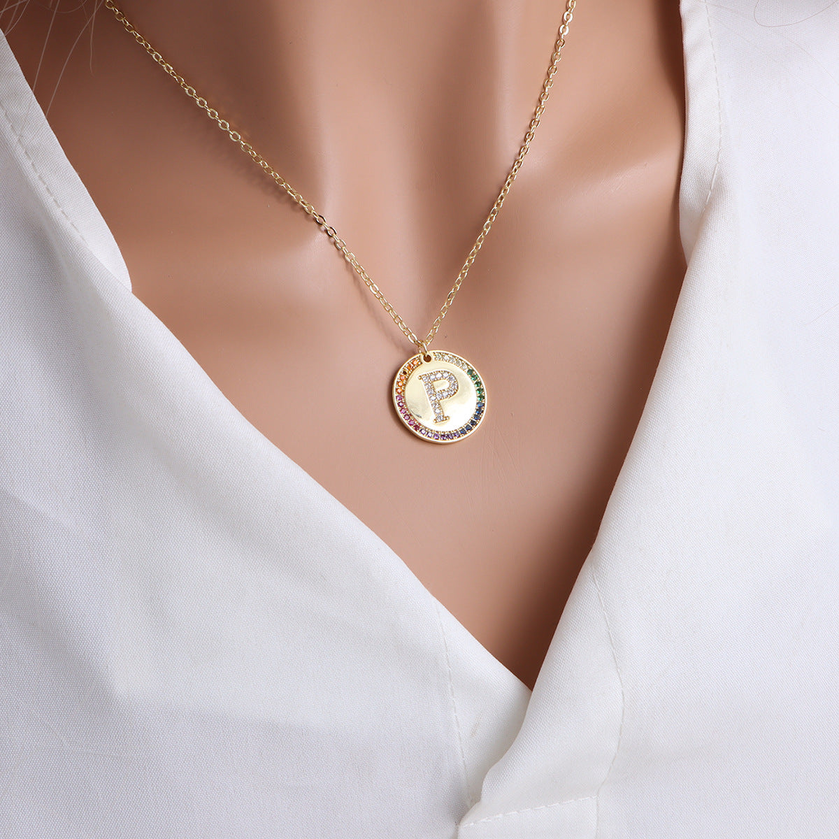 Gold English Letter Round Necklace: Add a Splash of Color to Your Style! - Minihomy